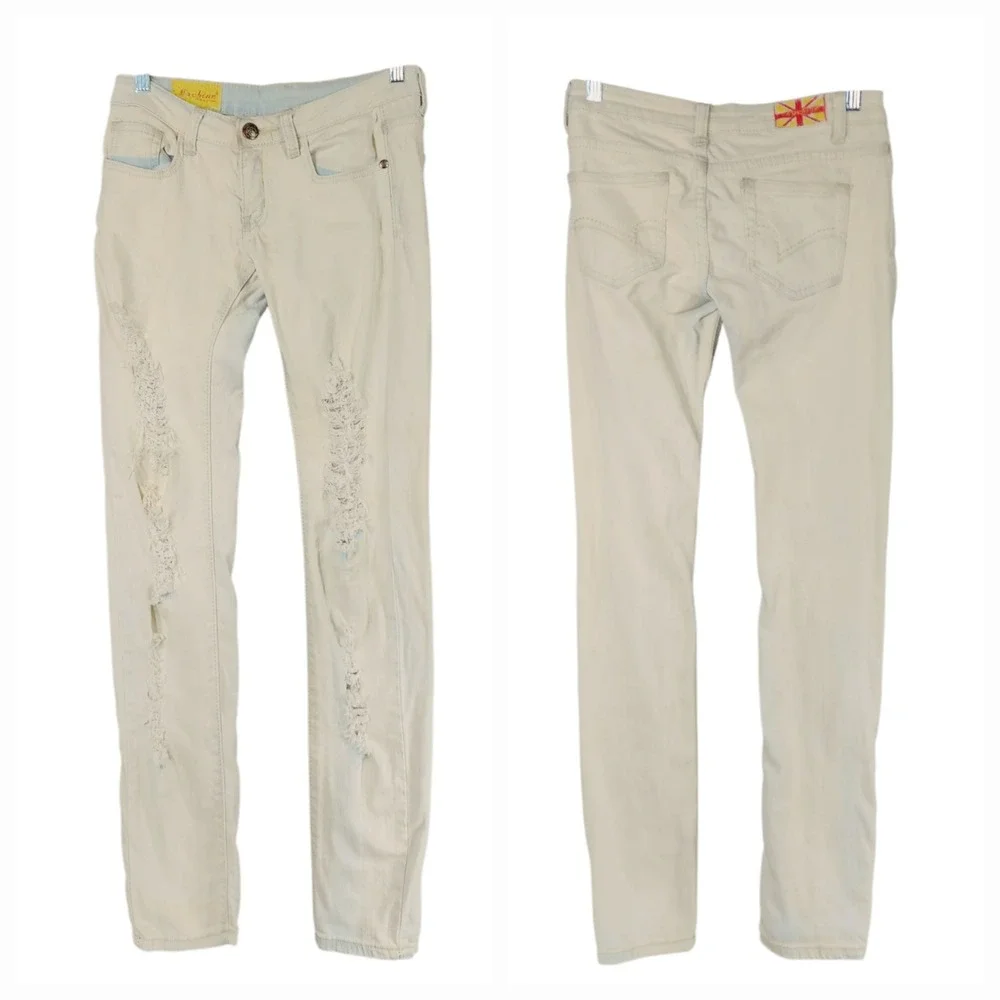 Machine Nouvelle Mode Jeans sz 27 Women Distress White Blue Stretch Faded Skinny
